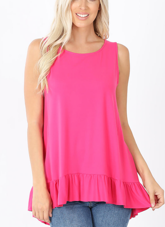 LTT-3126 Pink Ruffle Tank - PLUS
