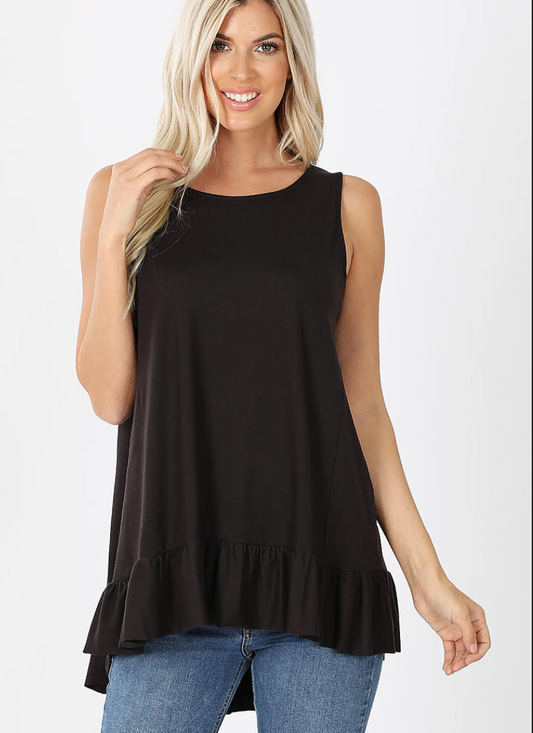 LTT-3126 Black Ruffle Tank - PLUS