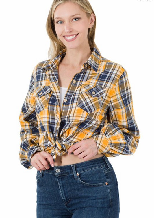 1018 Plaid Top - Mustard