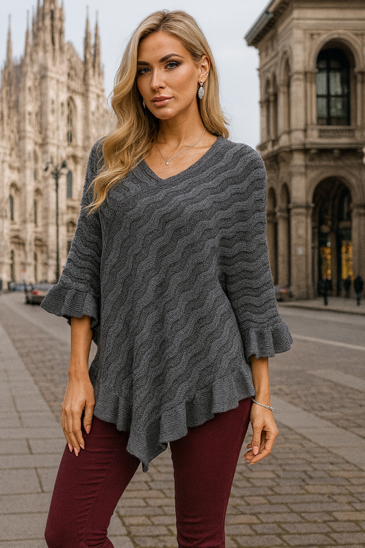 P63 Gray Wave Knit Poncho