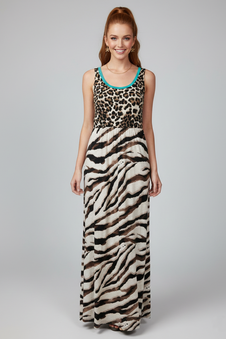 5160 Leopard Zebra Maxi Dress