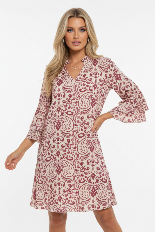 529 Marsala Ornamental Print Dress
