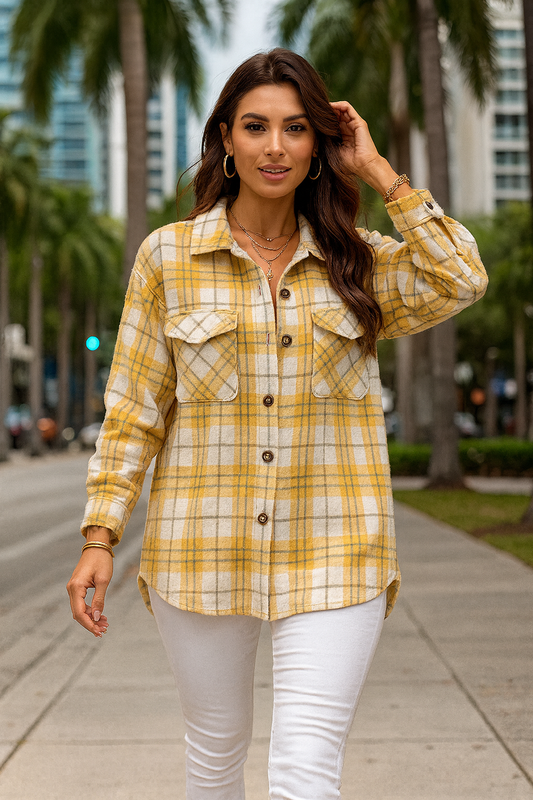 058S Yellow Cloud Plaid Shacket