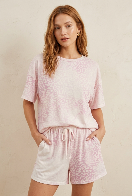 065 Soft Lavender Leopard T-Shirt & Shorts Set