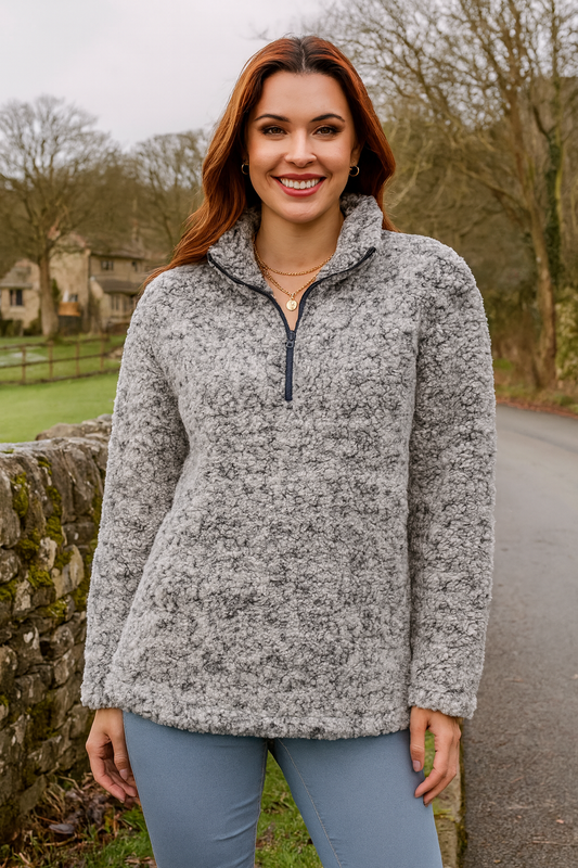 1800 Gray Sherpa Pullover Top