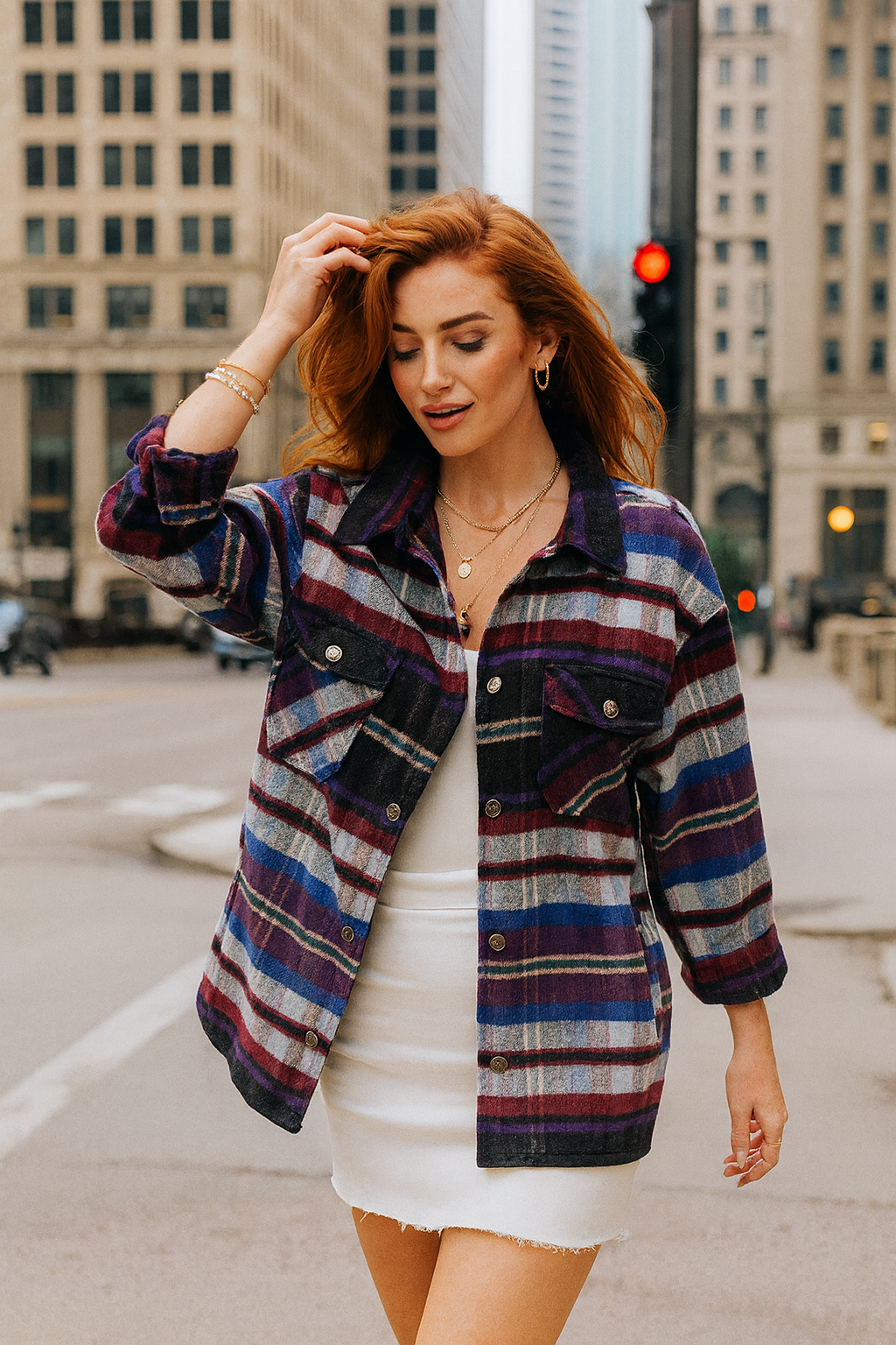 1817 Indigo Blue Burgundy Plaid Shacket