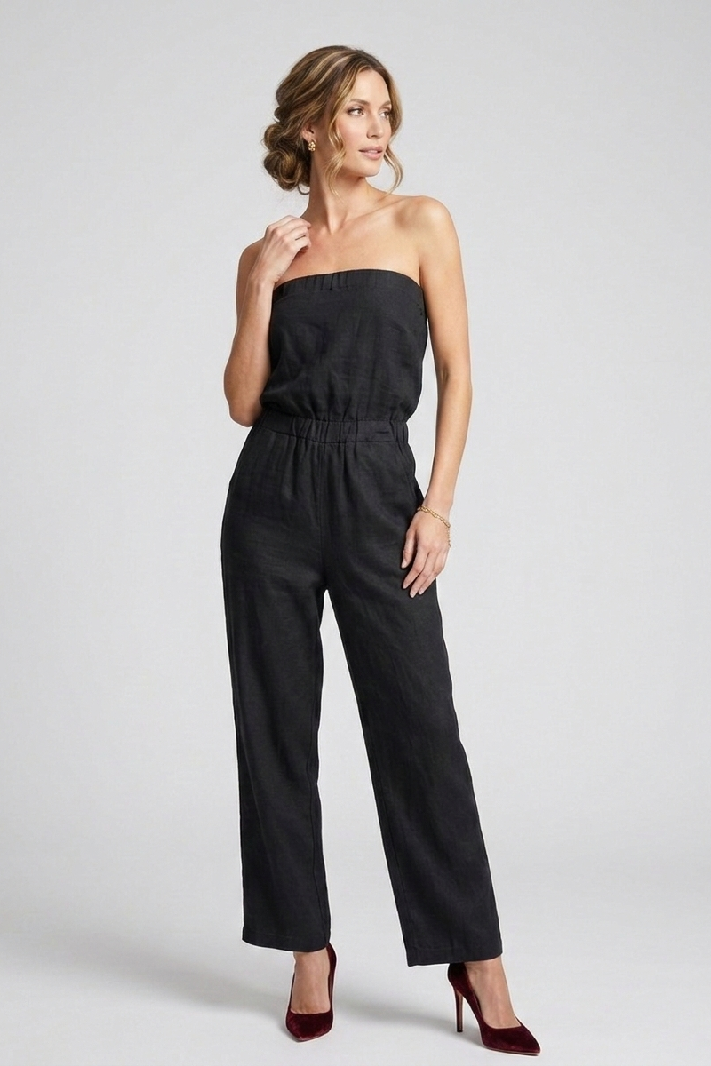 1869 Midnight Black Chic Linen Jumpsuit with pockets