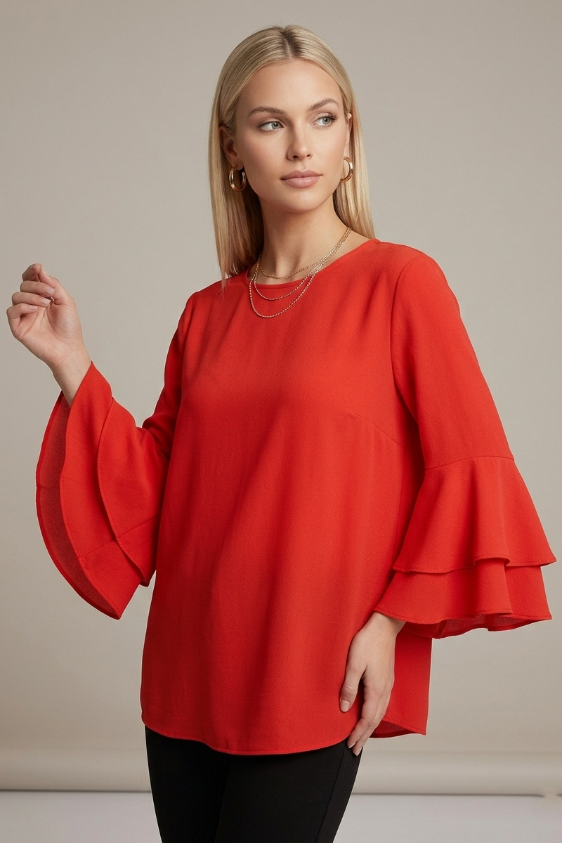 1974 Coral Red Bell Sleeve Blouse