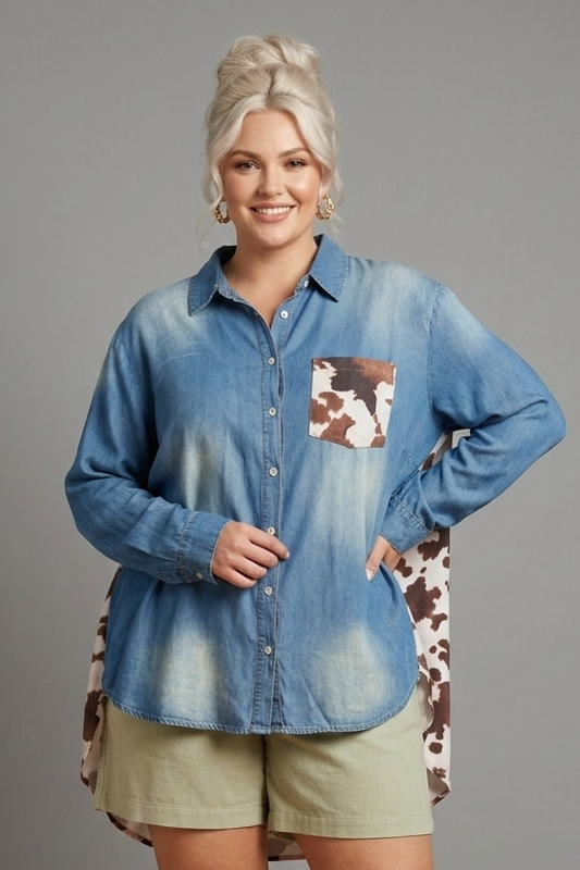 20002 Wild West Denim Button-Down Shirt Plus