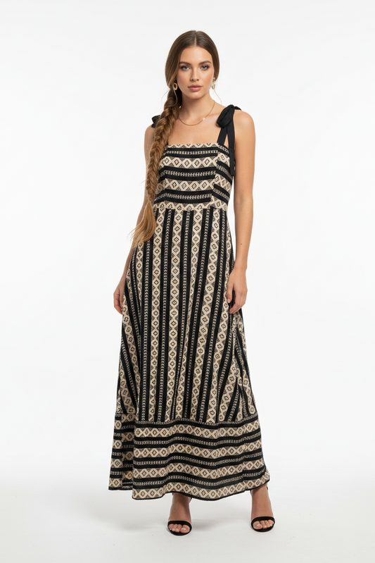 2009 Boho Luxe Black & Cream Maxi Dress