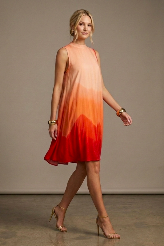 3138 Sunset Ombre Sleeveless Dress with pockets