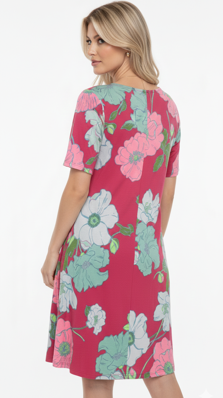 3500 Raspberry Floral Flow Midi Dress