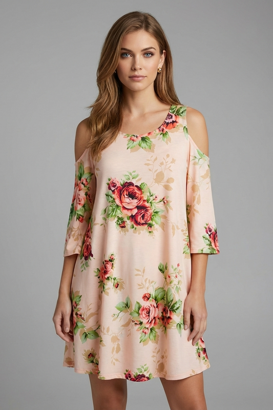 3575 Blushing Rose Cold Shoulder Dress