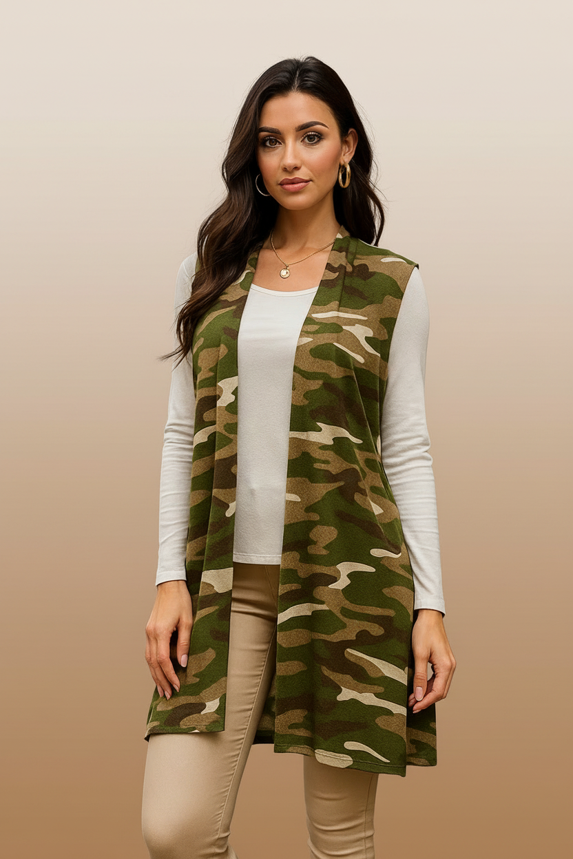 3887 Camouflage Open-Front Vest