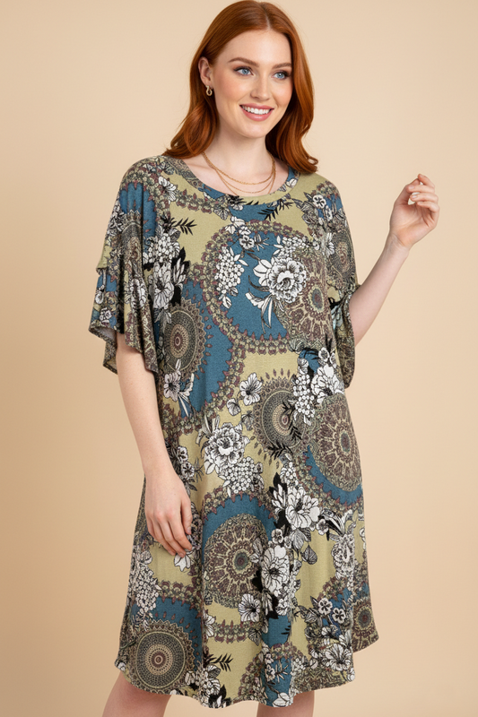 3927 Gypsy Garden Teal Dress