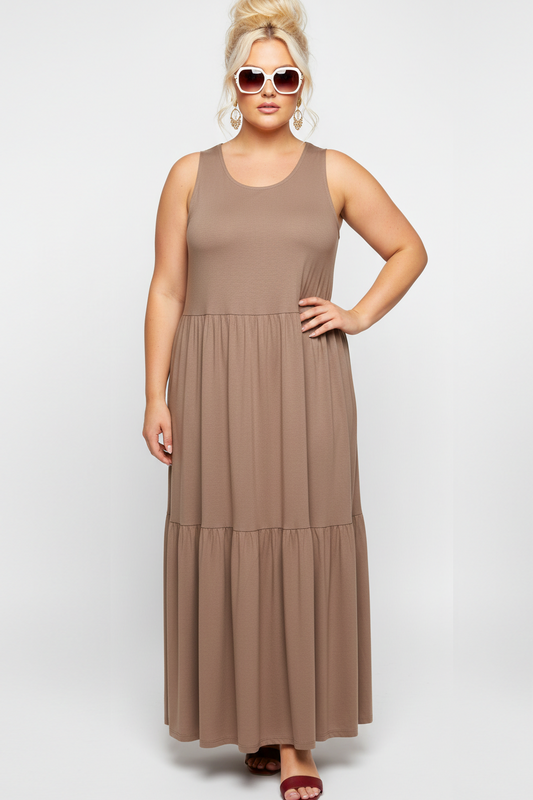 43050 Mocha Muse Tiered Maxi Dress Plus