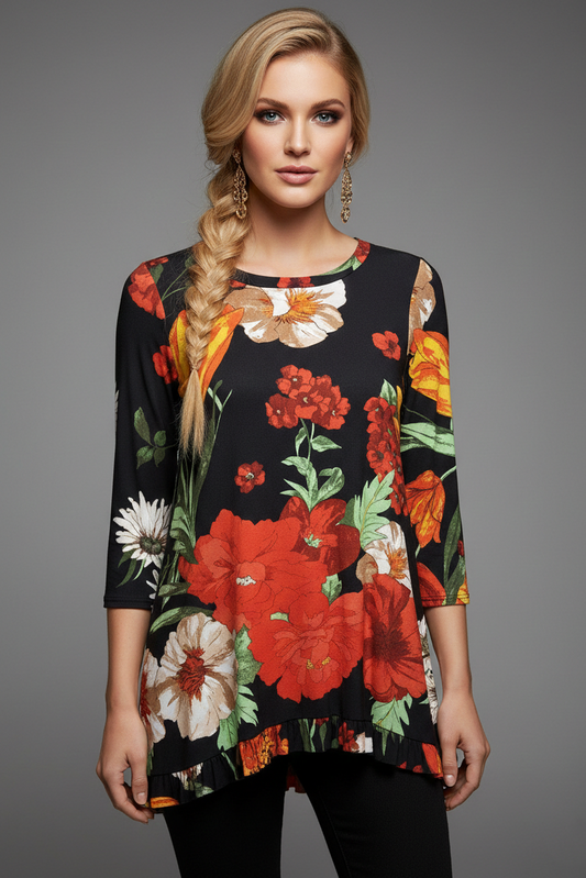 50827 Orange Red Botanical Blouse