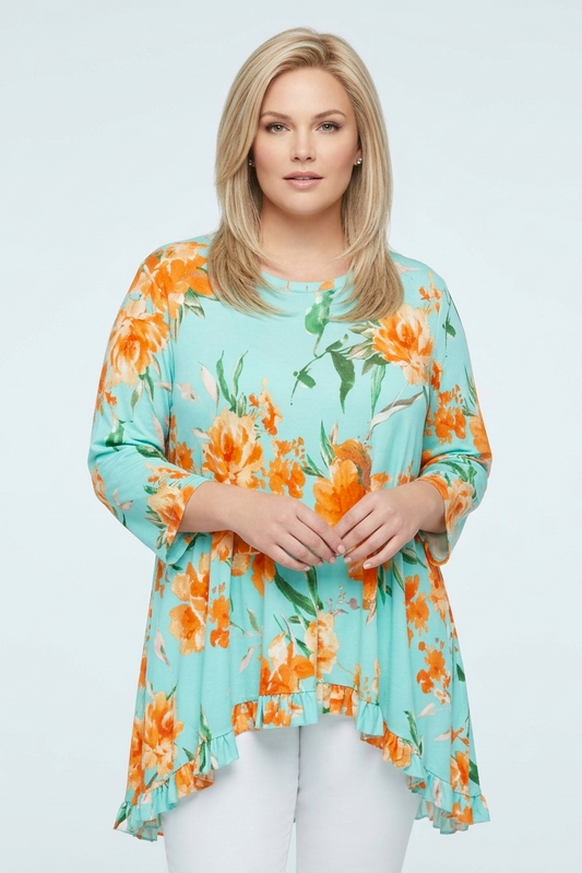 50827 Aquamarine Blossom Blouse Plus