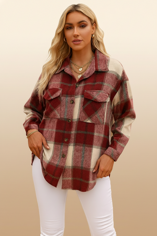530 Burgundy & Cream Plaid Shacket