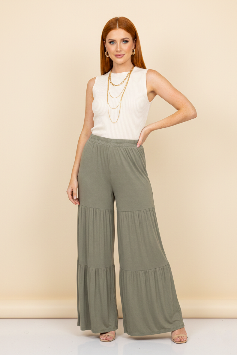 5613 Sage Green Boho Tiered Pants