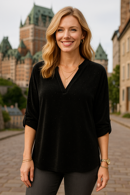 5739 Black Celestial Shine V-Neck Blouse