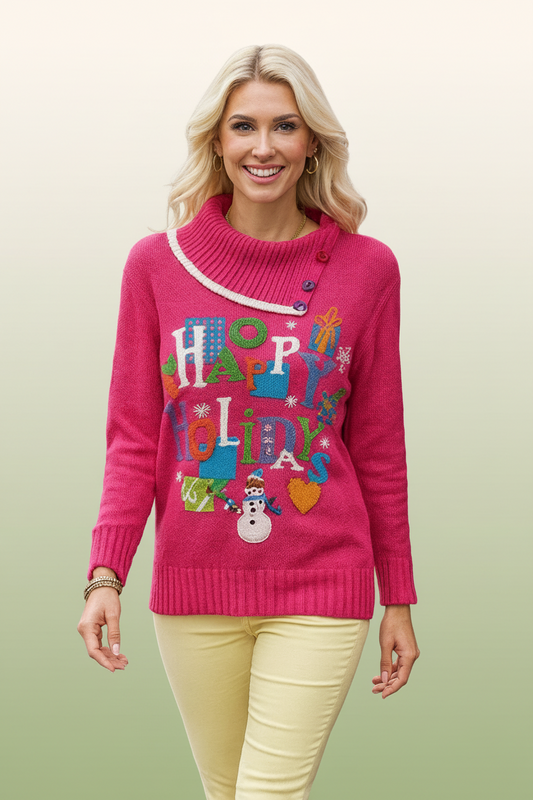 662 Happy Holidays Pink Sweater