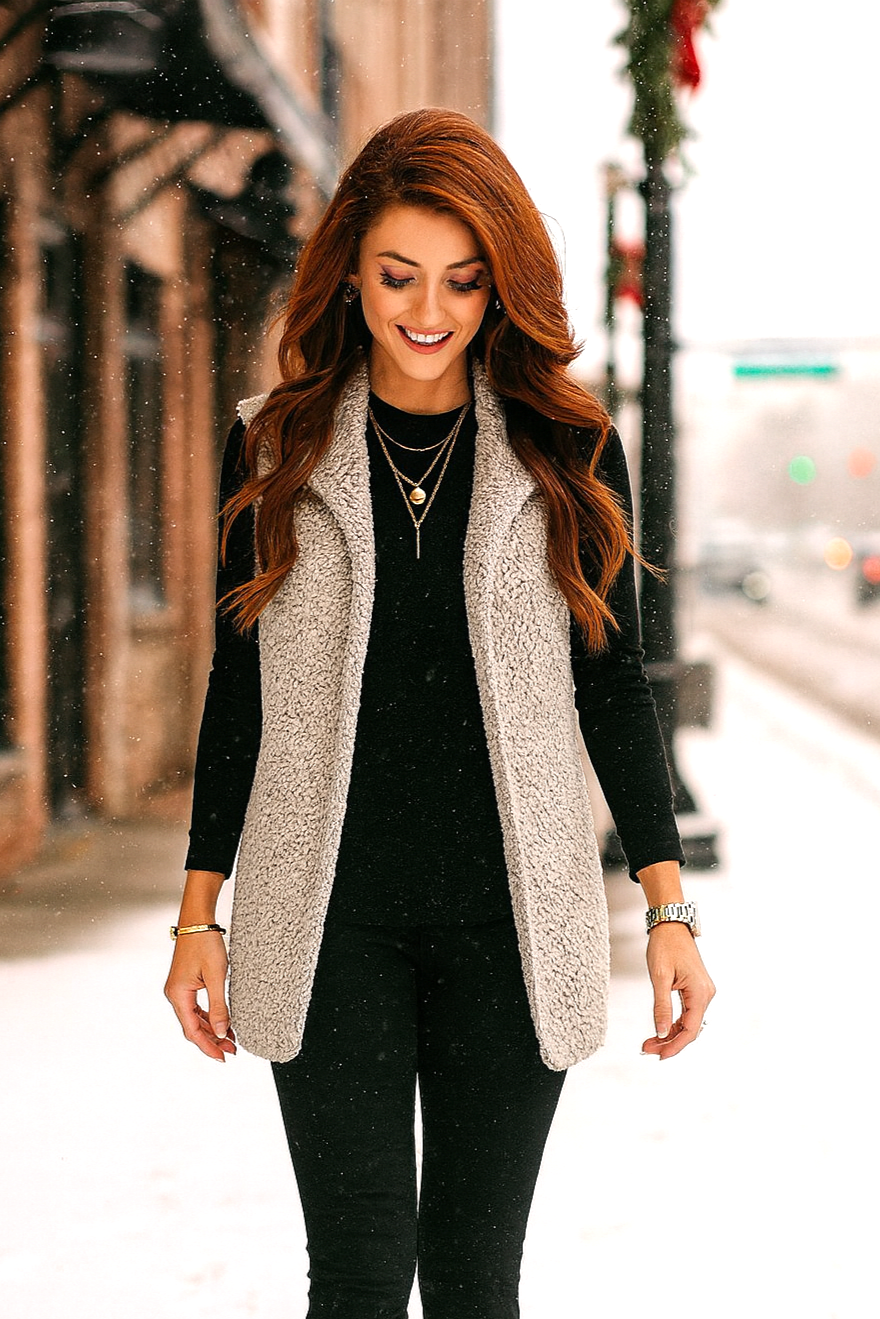 8773 Cozy Cloud Gray Sherpa Open-Front Vest