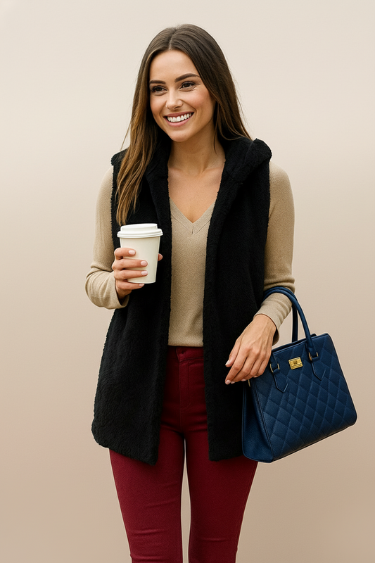 90043 Black Hooded Sherpa Vest