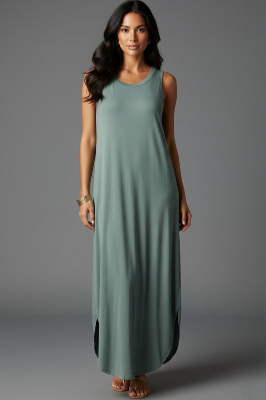 9073 Sage Breeze Sleeveless Maxi Dress