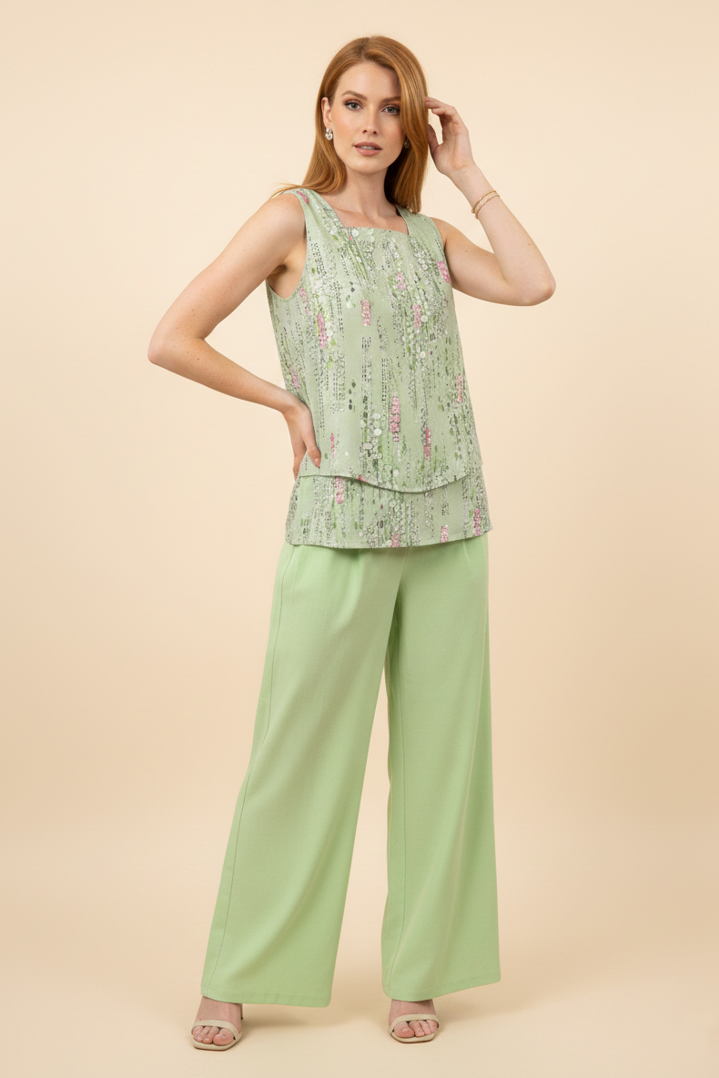 9088 Spring Garden Glow Sleeveless Top & Wide-Leg Pants Set