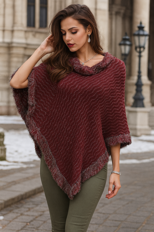 P62S Burgundy Knit Poncho