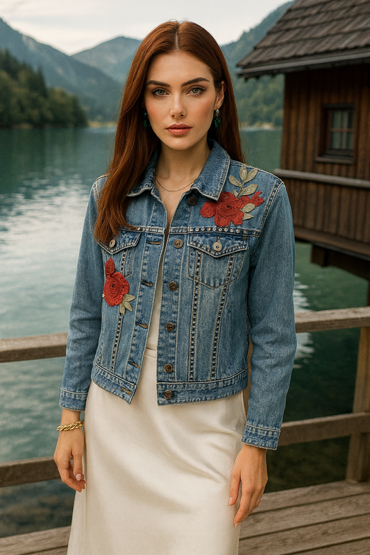 14988 Floral Rebel Embroidered Denim Jacket