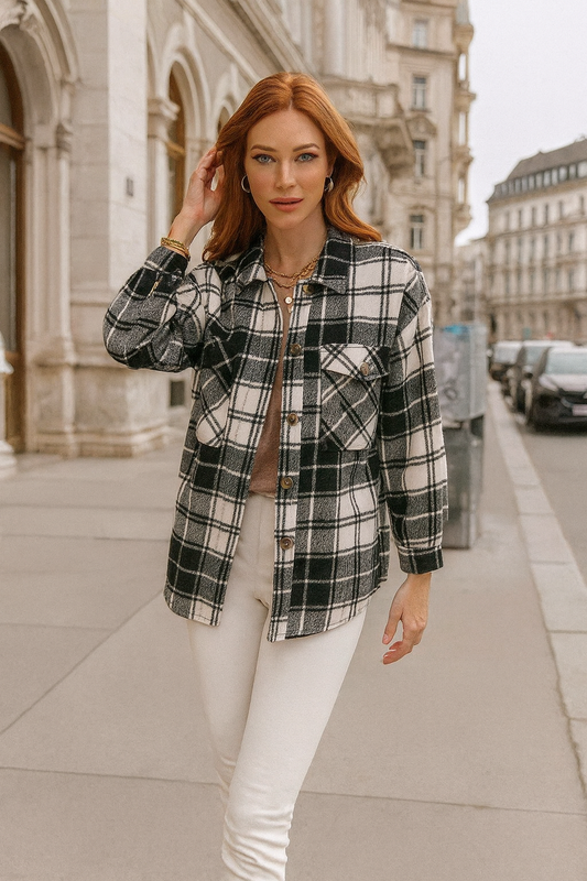 530 Vintage White & Black Plaid Shacket