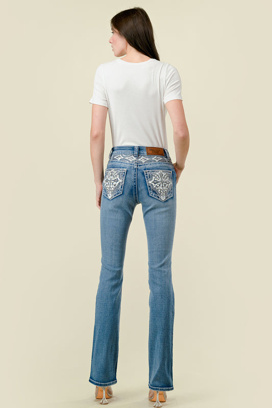 Style 709 Mid Sand Wash Bling Jeans