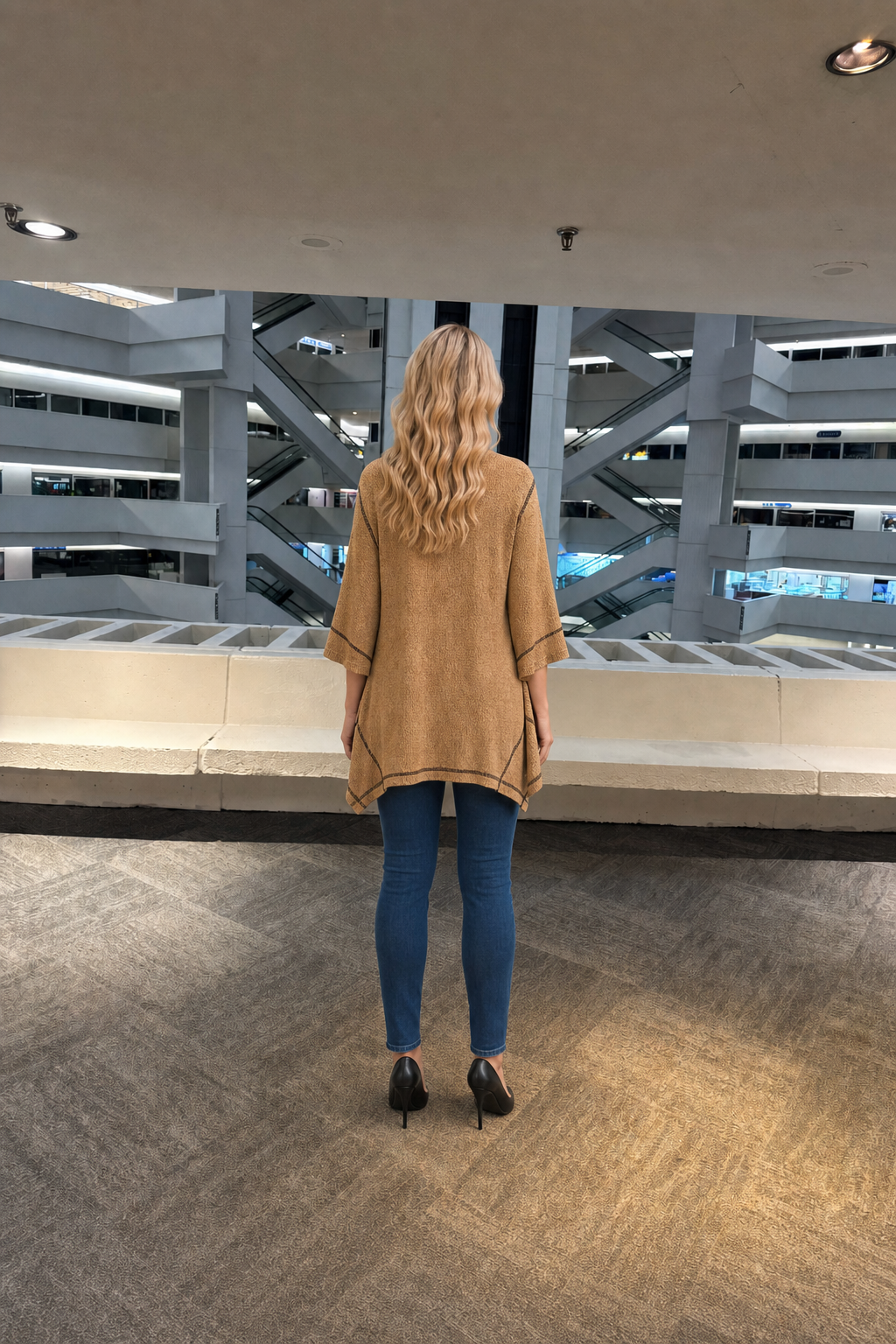 CV092 Textured Contrast Stitch Tunic Top