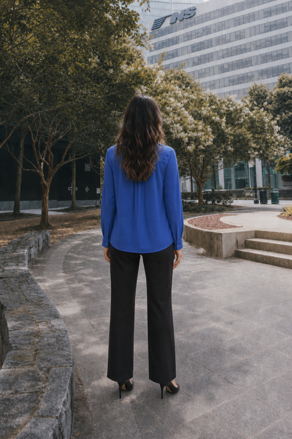2354TY Dark Blue Dual Pocket Button-Down Blouse