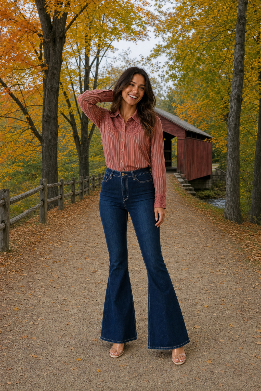 7475D Sequin Embroidered Western Stripe Blouse