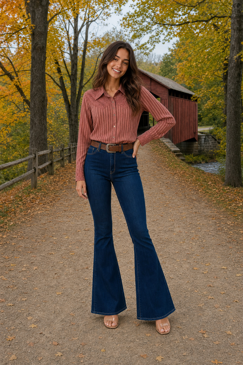 7475D Sequin Embroidered Western Stripe Blouse