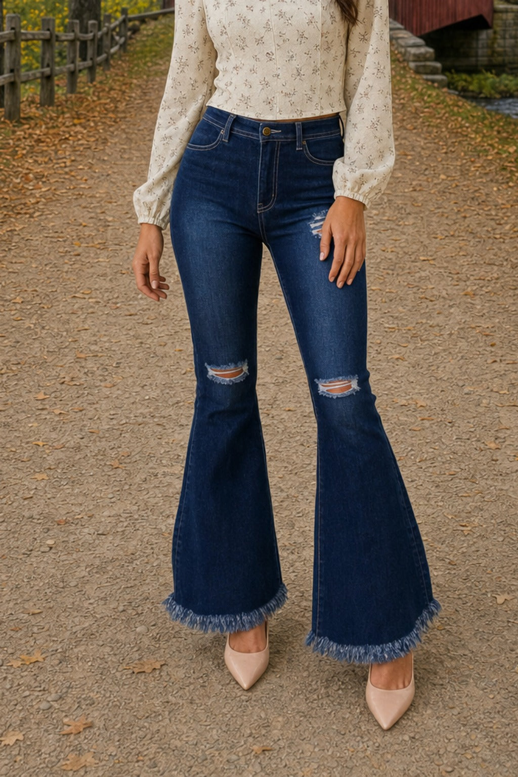 Style 014 Dark Blue Distress Jeans