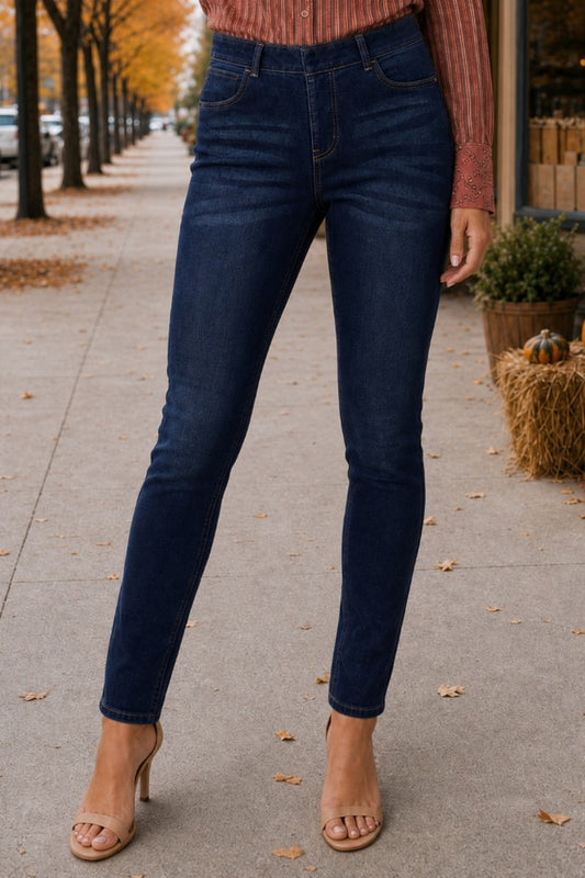 30903 Dark Wash Pull-On Straight Leg Jeans