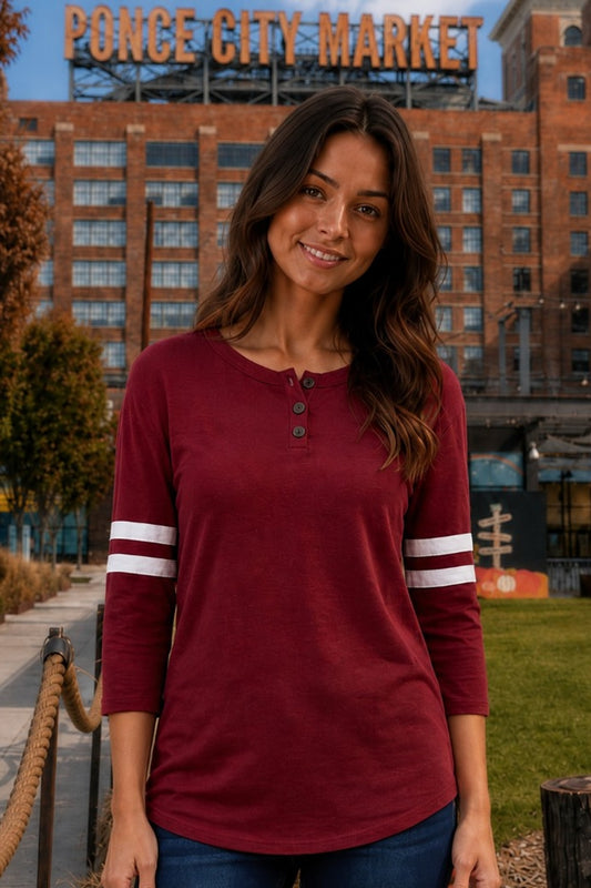 4080 Game Day Crimson & White Striped Sleeve Top