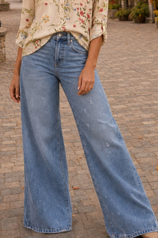 318 Blue Vintage Wash Flare Leg Jeans