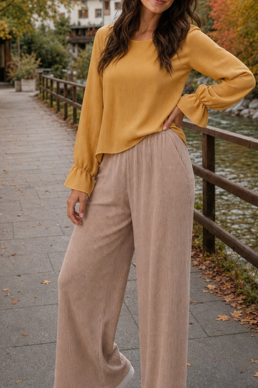 Style 5635 Taupe Rib Ankle Length Pants with Side Pockets