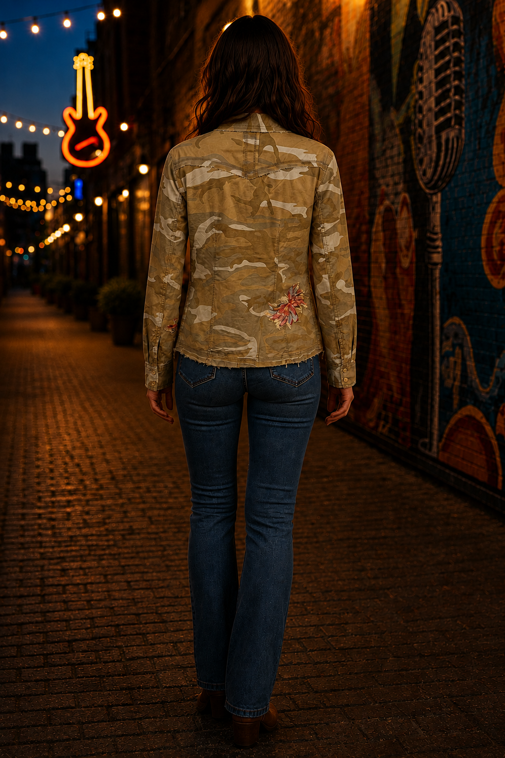 36501 Camo Rebel Floral Embroidered Top