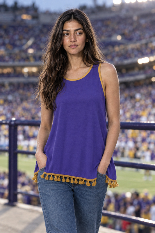 1145 Royal Purple Tassel Hem Tank