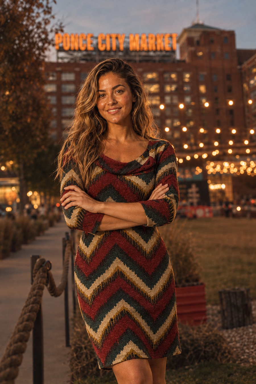 1119S Chevron Sunburst Boho Dress