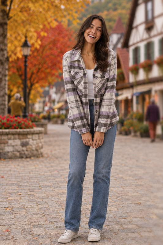 80021 Black and Lavender Plaid Shacket