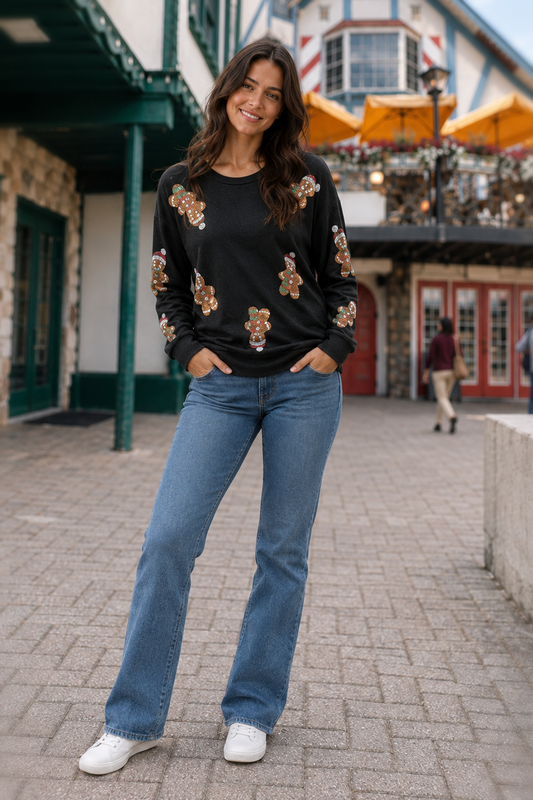 054 Gingerbread Black Glam Holiday Sweater