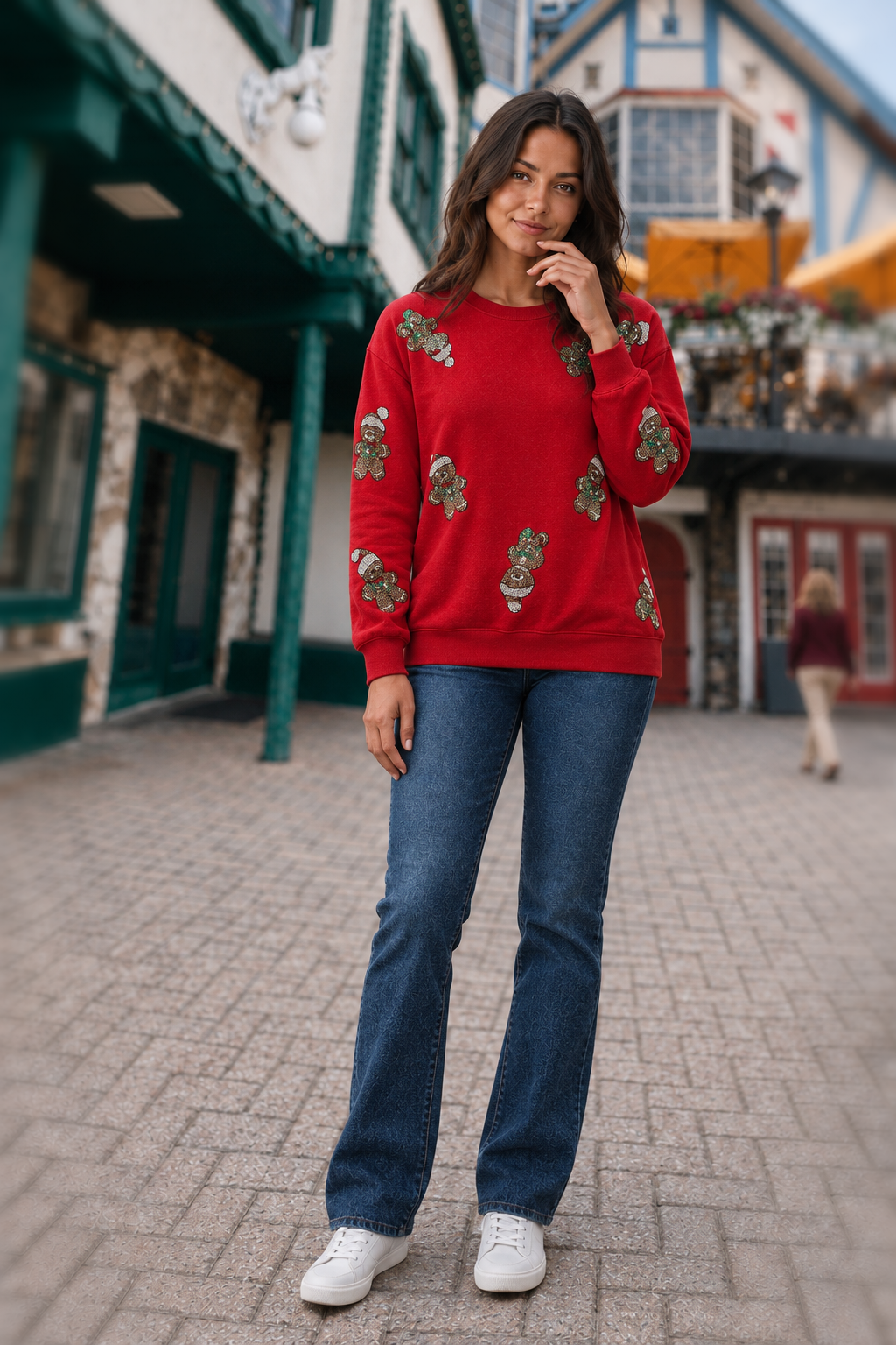 054 Red Gingerbread Sequin Sweater
