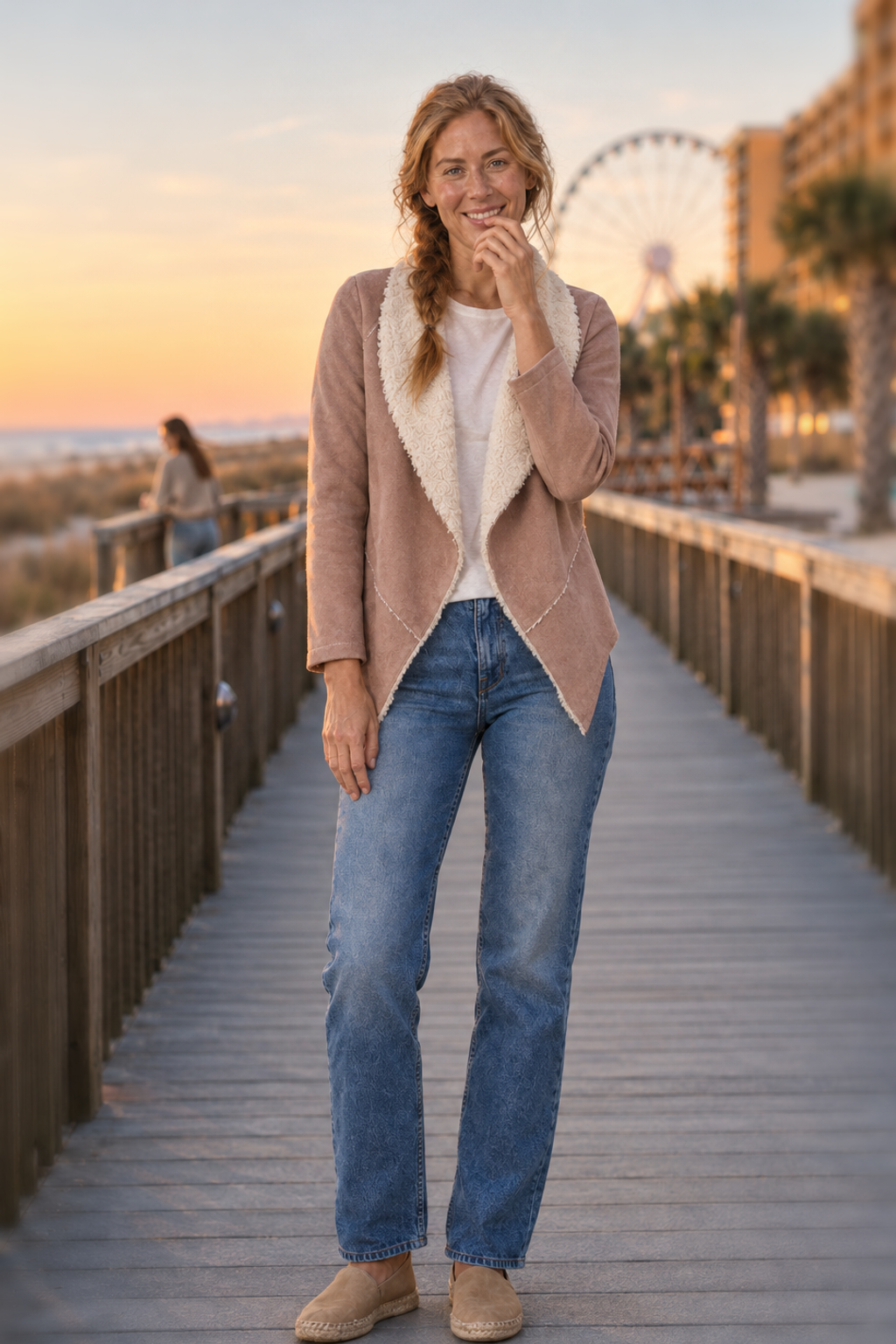 10397 Dusty Rose Brown Faux Suede Jacket with Shearling Lining